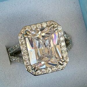 New HUGE Radiant Cut Cubic Zircon Halo Engagement Cocktail Ring in 7